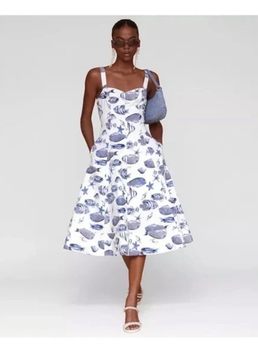 Avec les filles White & Blue Fish Print Sundress - Women